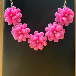 Pink and Gold Floral Statement Necklace with Layered Petals